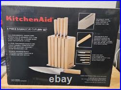 KitchenAid 6-Piece Ashwood Knife Block Set Premium Damascus Steel Blades NEW