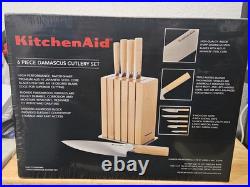 KitchenAid 6-Piece Ashwood Knife Block Set Premium Damascus Steel Blades NEW