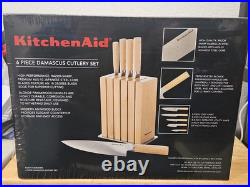 KitchenAid 6-Piece Ashwood Knife Block Set Premium Damascus Steel Blades NEW
