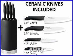 Kyocera 5pc Universal 4 Ceramic White Blade Knife & Black Soft Touch Block Set