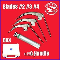 LED Fiber Optic Flexi-Tip McCoy Laryngoscope Set 3 Mac Blades + C Handle + Box