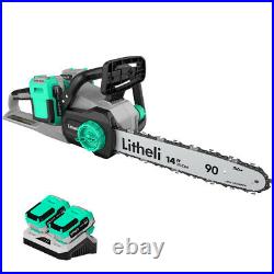 Litheli 14'' Cordless Brushless Chainsaw 2x20V(40V) with 4.0Ah Battery & Charger
