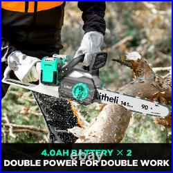 Litheli 14'' Cordless Brushless Chainsaw 2x20V(40V) with 4.0Ah Battery & Charger