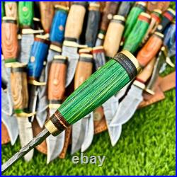 Lot of 100 6 Handmade Damascus Blade USA Mix Wood Hunting Knife Set EDC Sheath