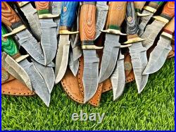 Lot of 100 6 Handmade Damascus Blade USA Mix Wood Hunting Knife Set EDC Sheath