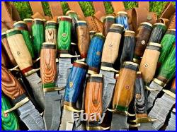 Lot of 100 6 Handmade Damascus Blade USA Mix Wood Hunting Knife Set EDC Sheath