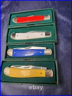 Moore Maker USA Set of 4 3202EB Trapper Knives Red, White, Blue and Yellow NIB