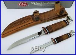 NEW Case XX Twin Finn Fixed Blade Hunter Knife Set With Leather Sheath #00372 USA