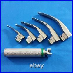 NEW Original FIBER OPTIC Laryngoscope Mac Set 5 BLADE & HANDLE EMT Anesthesia