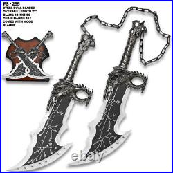 New Addition God Of War Twin Blade Short Dagger Set w Wall Plaque