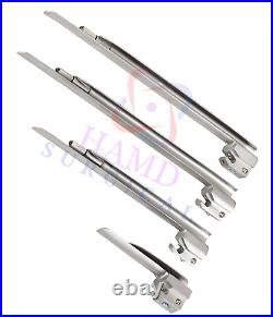 New Conventional Laryngoscope 9 Blades Set Mac & Miller + 2 Medium Handles