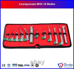 New Fiber Optic Laryngoscope Mac+Miller Set of 10 BLADE & HANDLES EMT Anesthesia
