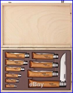Opinel Ten Piece Set Folding Knife Carbon Steel Blade Beech Wood Handle 83102