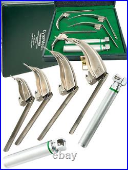 PREMIUM FIBER OPTIC LARYNGOSCOPE MAC + MILLER SET -EMT Anesthesia Intubation Kit