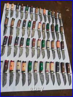 SET OF 50 PCS CUSTOM HANDMADE DAMASCUS STEEL 6 SKINNER HUNTING KNIVES WithSHEATH
