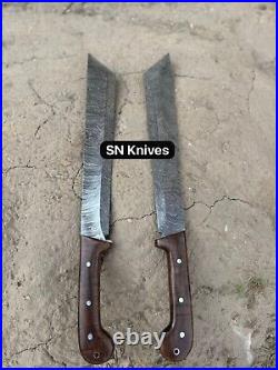 Set Of 2-custom Handmade Damascus Steel Hunting Machete Short Sword With Sheath