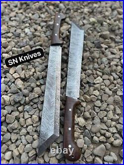 Set Of 2-custom Handmade Damascus Steel Hunting Machete Short Sword With Sheath