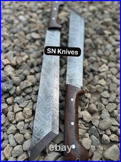 Set Of 2-custom Handmade Damascus Steel Hunting Machete Short Sword With Sheath