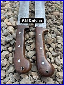 Set Of 2-custom Handmade Damascus Steel Hunting Machete Short Sword With Sheath