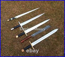 Set Of 5 Full Tang Swords Handmade Carbon Steel Blade Battle Ready With Sheath