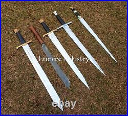 Set Of 5 Full Tang Swords Handmade Carbon Steel Blade Battle Ready With Sheath
