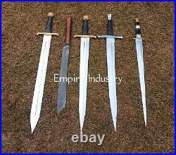 Set Of 5 Full Tang Swords Handmade Carbon Steel Blade Battle Ready With Sheath
