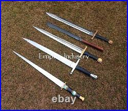 Set Of 5 Full Tang Swords Handmade Carbon Steel Blade Battle Ready With Sheath