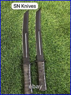 Set of 2Pcs Custom Handmade Carbon Steel Hunting Tanto Knife Camping WithSheath
