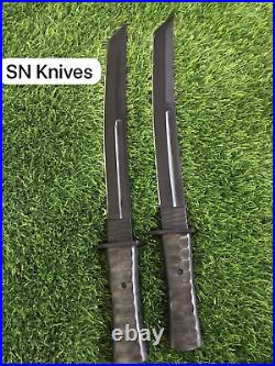 Set of 2Pcs Custom Handmade Carbon Steel Hunting Tanto Knife Camping WithSheath