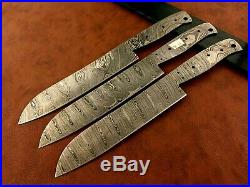 Set of 3x Handmade Damascus Steel Chef-Kitchen Blank Blades-Knife Making-K16