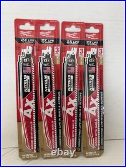 Set of (4) Milwaukee Sawzall Nitrus AX 9 Carbide Recip Blades 5TPI 48-00-7352