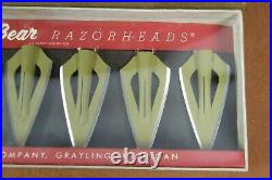 Set of 6 Vintage NOS Fred Bear H-4 Razorheads Archery Broadheads with Blades
