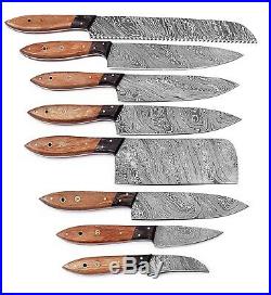 Set of 8 Handmade Damascus Steel Blade Chef Knife With Sheath