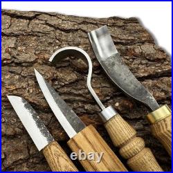 Spoon & Bowl Carving Tools Hand-Forged 52100 Steel Blade, Ergonomic Ash Handle