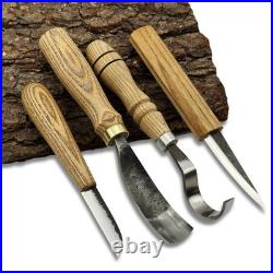 Spoon & Bowl Carving Tools Hand-Forged 52100 Steel Blade, Ergonomic Ash Handle