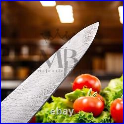 Stunning 7pcs Damascus Steel Knife Set With Blue Resin Burl Wood Handle