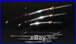 T10 JAPANESE SWORD SET Katana+ Wakizashi+ Tanto CLAY TEMPERED BLADE BATTLE SHARP