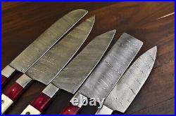 TANTO DAMASCUS KITCHEN SET Hard Wood Chef Knife Steel Bolster 5 Pieces