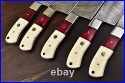 TANTO DAMASCUS KITCHEN SET Hard Wood Chef Knife Steel Bolster 5 Pieces