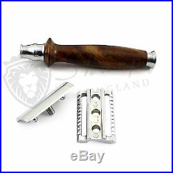 Vintage Wooden Handle De Safety Razor +double edge shaving blades Gift set