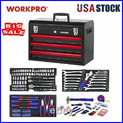 WORKPRO 408 Pcs Mechanics Tool Sets Household Repair Tools with3-Drawer Metal Case