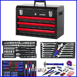 WORKPRO 408 Pcs Mechanics Tool Sets Household Repair Tools with3-Drawer Metal Case