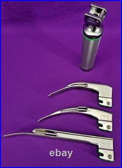 Welch Allyn Fiber Optic Laryngoscope Set Model MIL5072 3 blades NOB