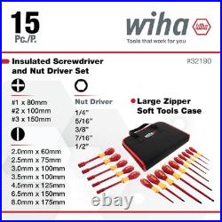 Wiha 32190 Slotted, Phillips and Inch Insulated Screwdriver Set, 1, Multi