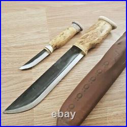 Wood Jewel Big Double Set Knife Carbon Steel Blade Curly Birch Handle withSheath